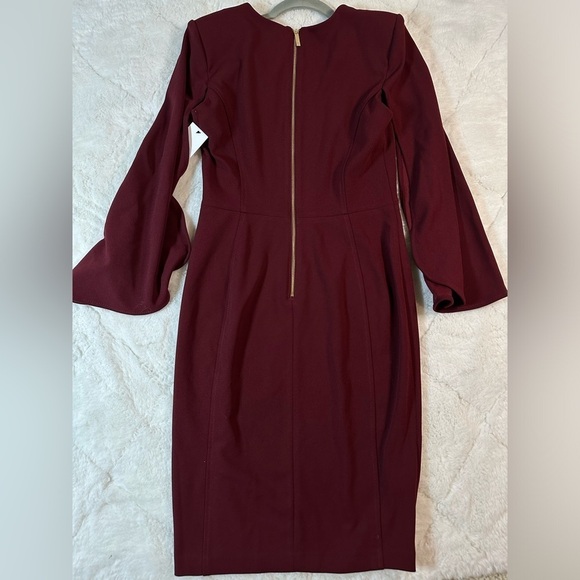 Calvin Klein women’s size 4 maroon dress split sleeve mid length winged sleeve - Picture 2 of 7